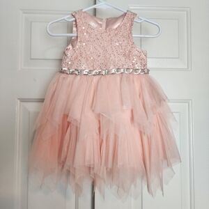 American Princess Pink Tiered Silver Chain Belt Sequence Girls Dress Size 24 M